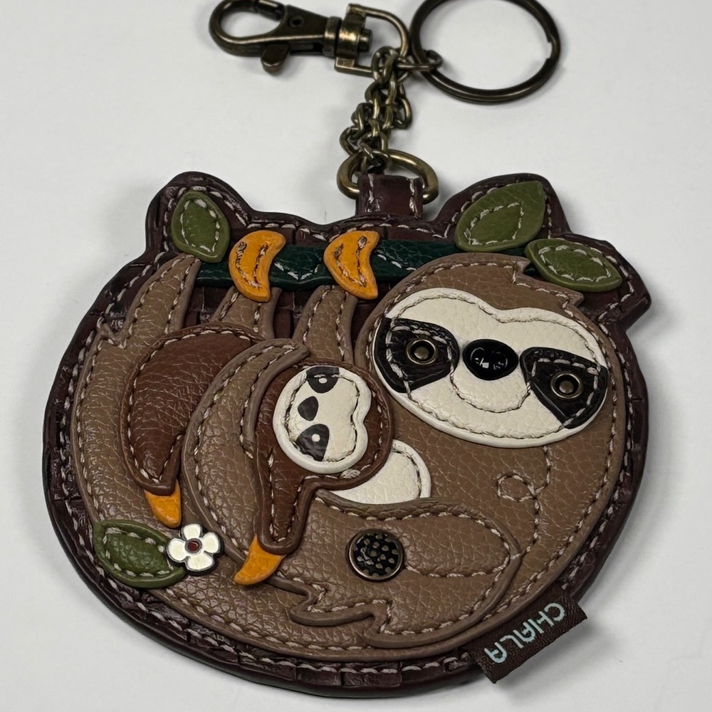 Chala Sloth Keychain with Brown and Green Accents. Coin purse - Picture 2 of 3